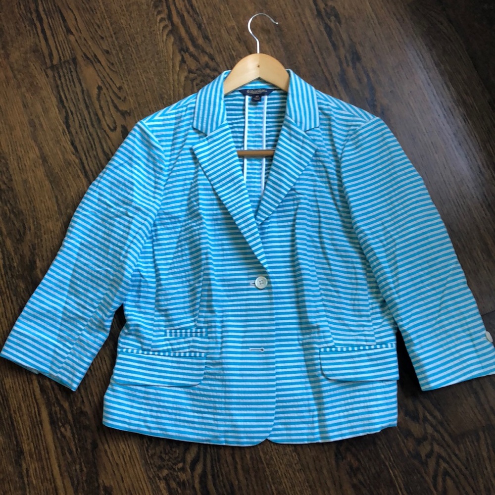 Turquoise blue brooks brothers seersucker jacket.